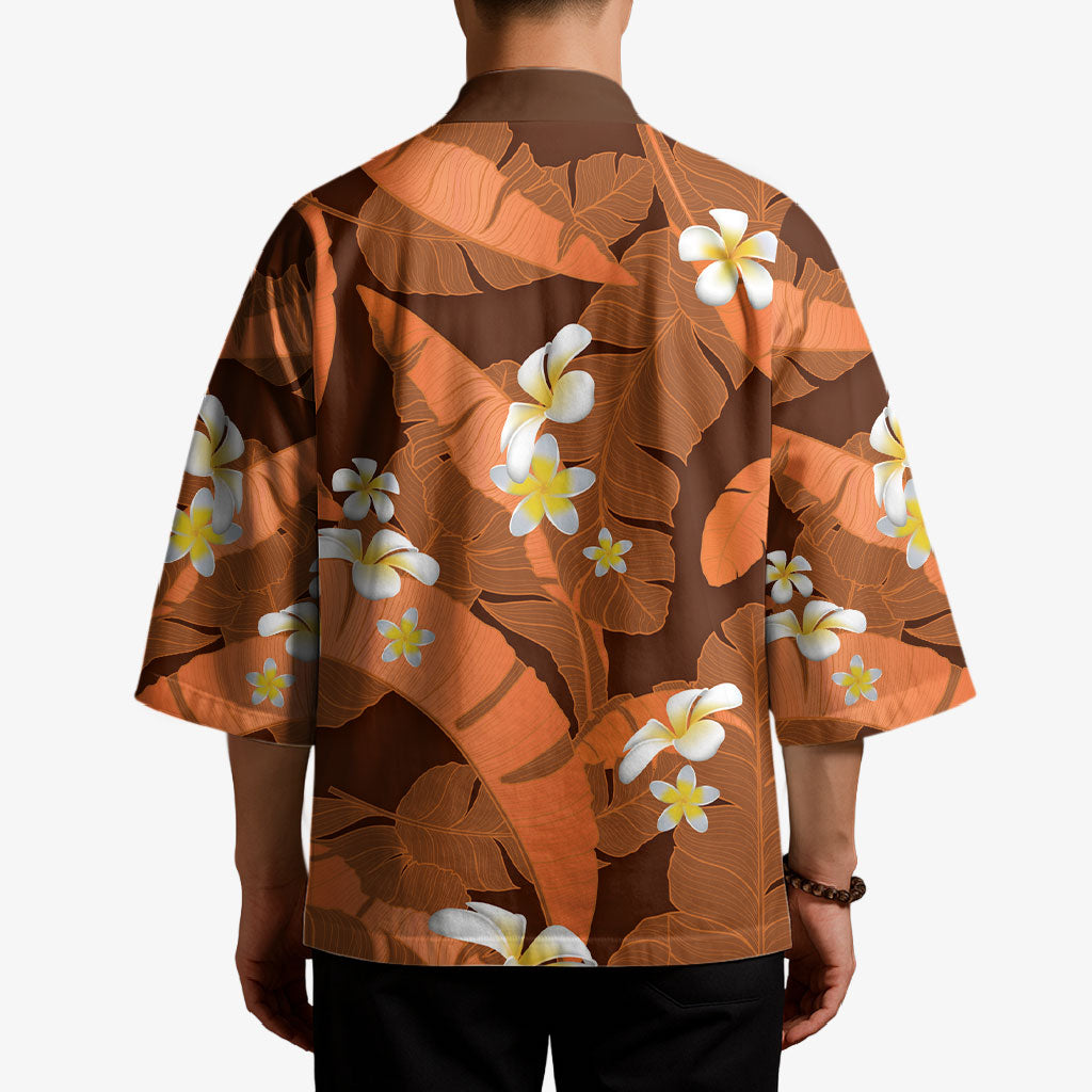 Orange Banana Leaf Hawaii Kimono Lau Maia Plumeria Tropical Summer Vibes