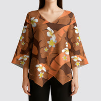 Orange Banana Leaf Hawaii Kimono Sleeve Blouse Lau Maia Plumeria Tropical Summer Vibes