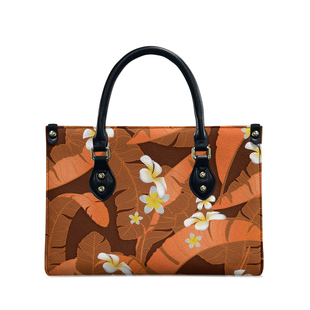 Orange Banana Leaf Hawaii Leather Bag Lau Maia Plumeria Tropical Summer Vibes