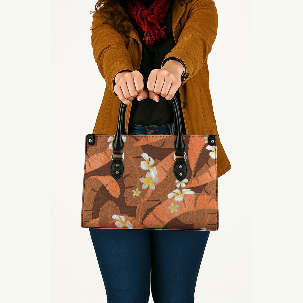 Orange Banana Leaf Hawaii Leather Bag Lau Maia Plumeria Tropical Summer Vibes