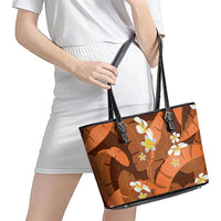 Orange Banana Leaf Hawaii Leather Tote Bag Lau Maia Plumeria Tropical Summer Vibes