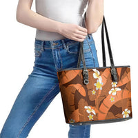 Orange Banana Leaf Hawaii Leather Tote Bag Lau Maia Plumeria Tropical Summer Vibes