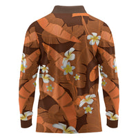 Orange Banana Leaf Hawaii Long Sleeve Polo Shirt Lau Maia Plumeria Tropical Summer Vibes