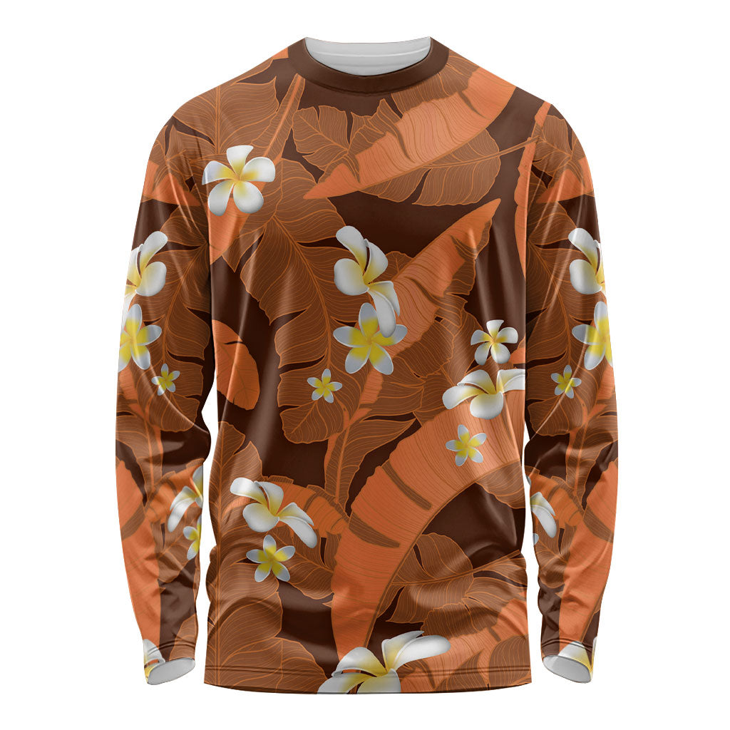 Orange Banana Leaf Hawaii Long Sleeve Shirt Lau Maia Plumeria Tropical Summer Vibes