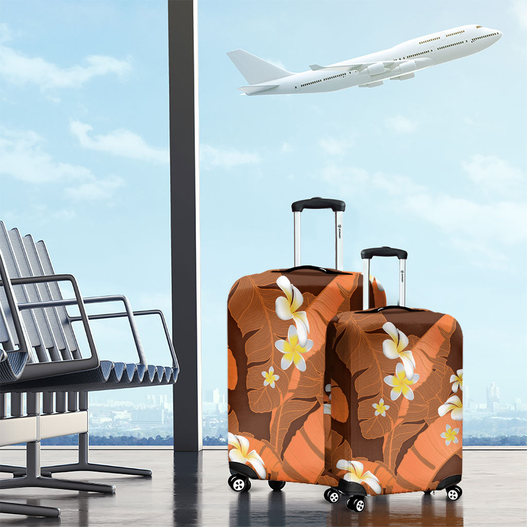Orange Banana Leaf Hawaii Luggage Cover Lau Maia Plumeria Tropical Summer Vibes