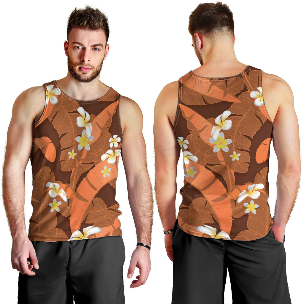 Orange Banana Leaf Hawaii Men Tank Top Lau Maia Plumeria Tropical Summer Vibes