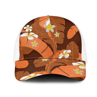 Orange Banana Leaf Hawaii Mesh Trucker Cap Lau Maia Plumeria Tropical Summer Vibes