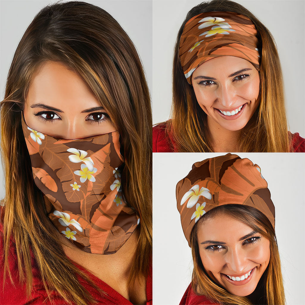 Orange Banana Leaf Hawaii Neck Gaiter Lau Maia Plumeria Tropical Summer Vibes