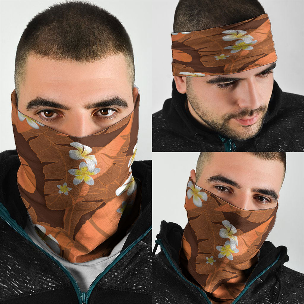 Orange Banana Leaf Hawaii Neck Gaiter Lau Maia Plumeria Tropical Summer Vibes