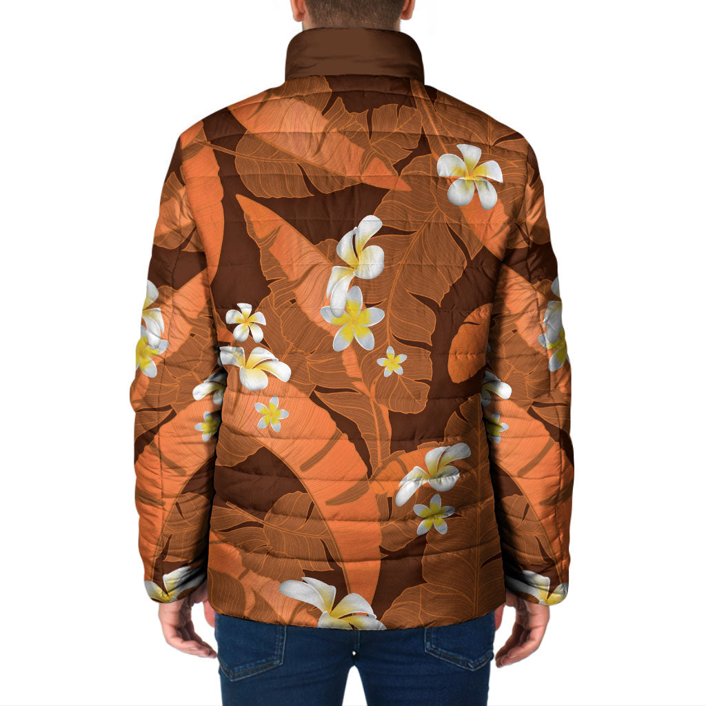 Orange Banana Leaf Hawaii Padded Jacket Lau Maia Plumeria Tropical Summer Vibes