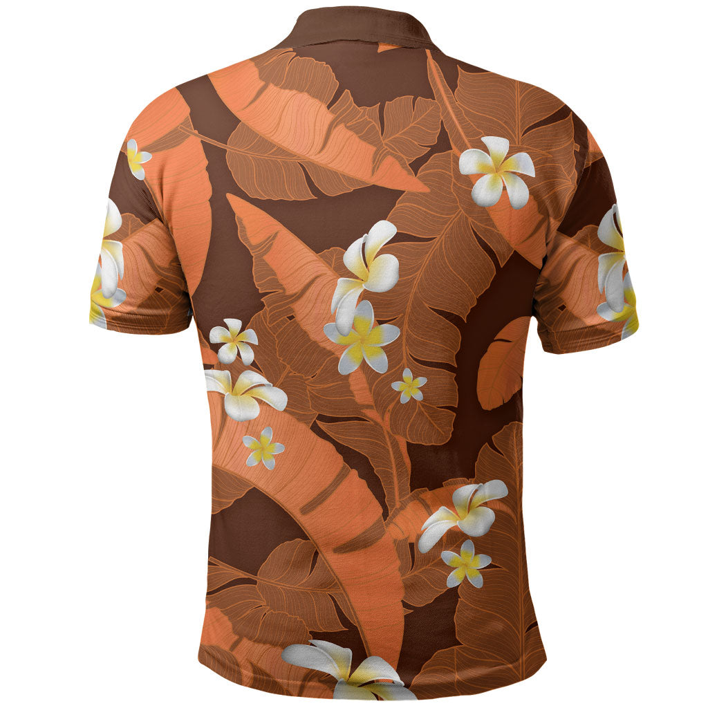 Orange Banana Leaf Hawaii Polo Shirt Lau Maia Plumeria Tropical Summer Vibes