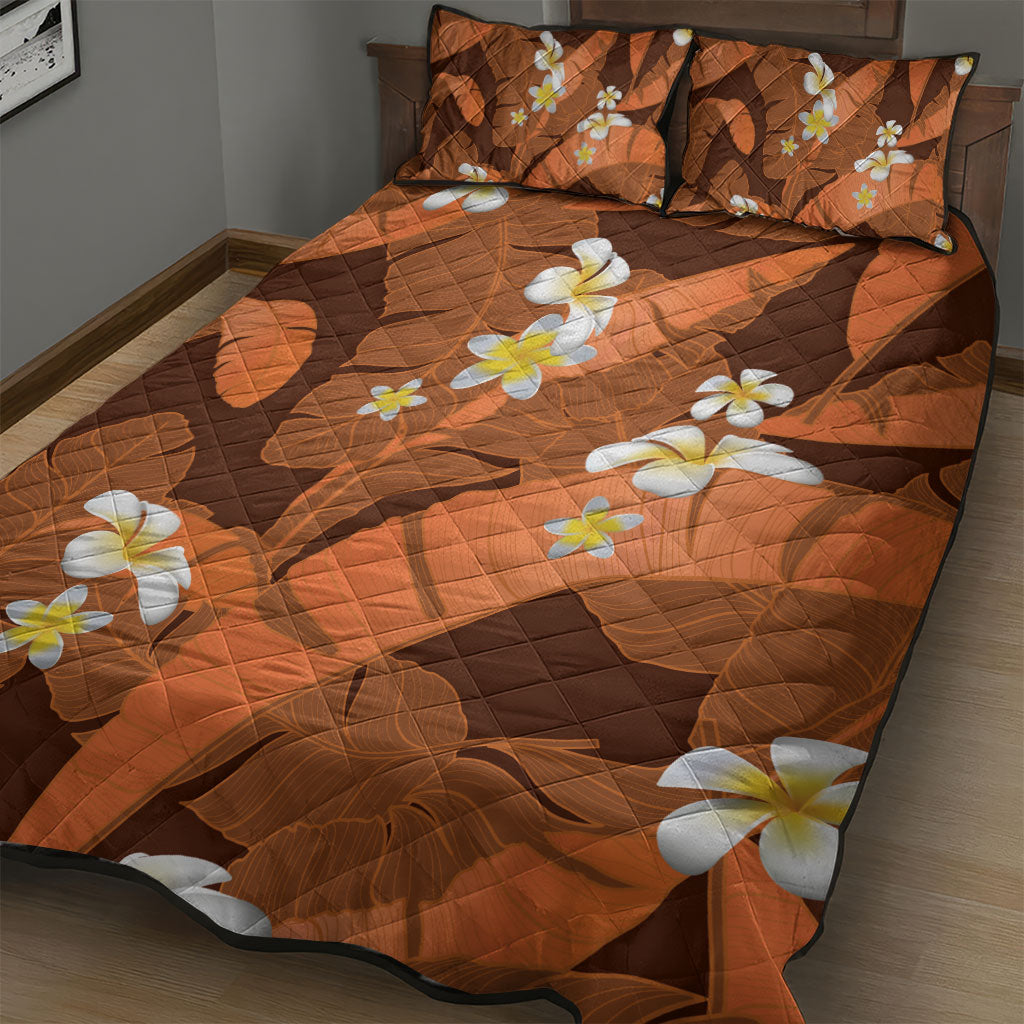 Orange Banana Leaf Hawaii Quilt Bed Set Lau Maia Plumeria Tropical Summer Vibes