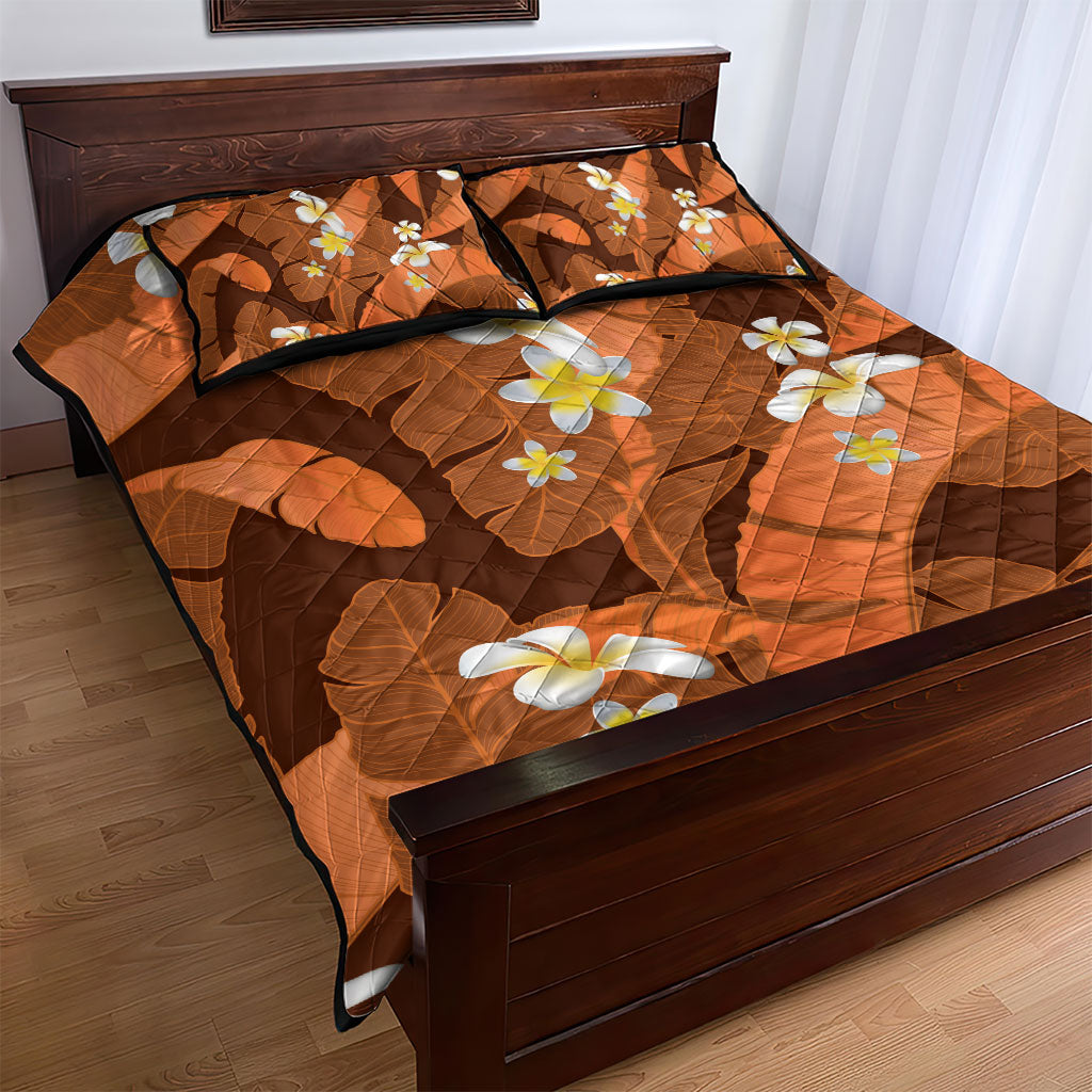 Orange Banana Leaf Hawaii Quilt Bed Set Lau Maia Plumeria Tropical Summer Vibes