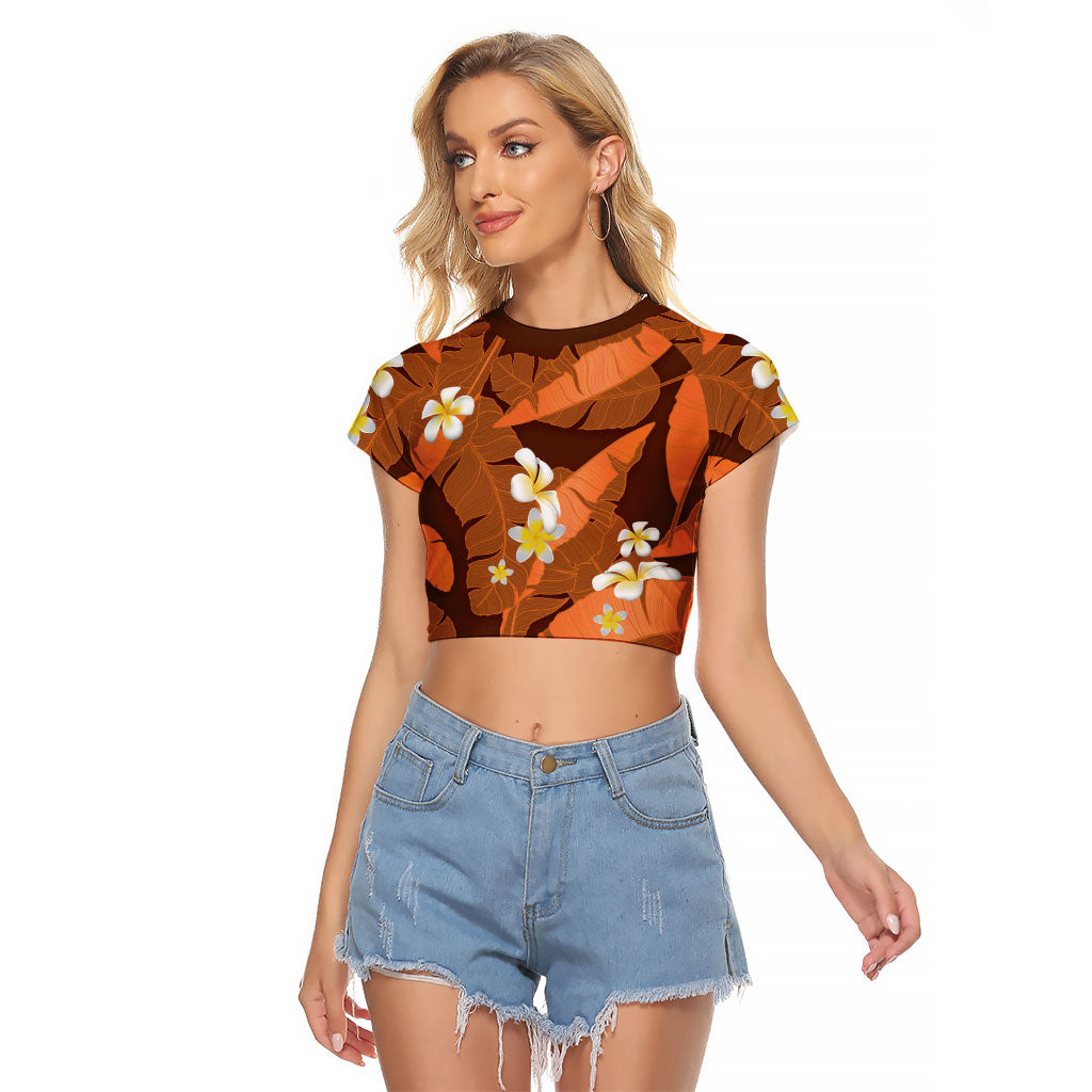 Orange Banana Leaf Hawaii Raglan Cropped T Shirt Lau Maia Plumeria Tropical Summer Vibes