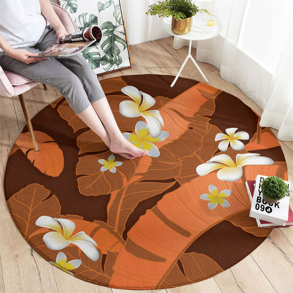 Orange Banana Leaf Hawaii Round Carpet Lau Maia Plumeria Tropical Summer Vibes