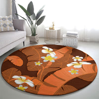 Orange Banana Leaf Hawaii Round Carpet Lau Maia Plumeria Tropical Summer Vibes