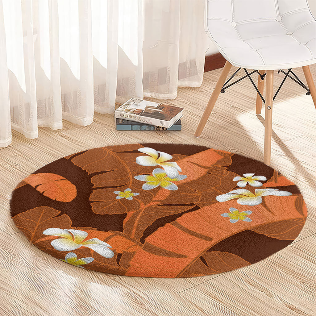 Orange Banana Leaf Hawaii Round Carpet Lau Maia Plumeria Tropical Summer Vibes