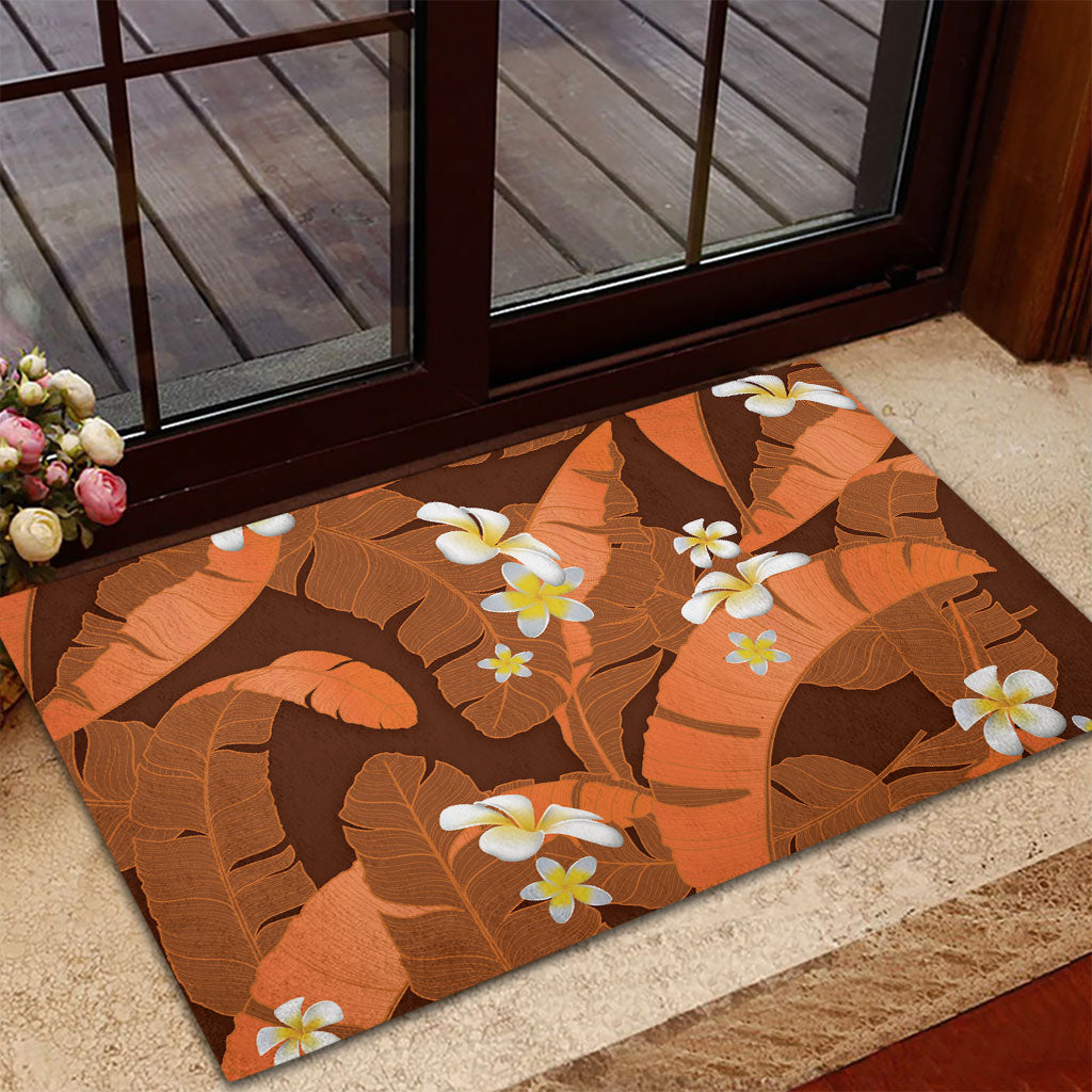 Orange Banana Leaf Hawaii Rubber Doormat Lau Maia Plumeria Tropical Summer Vibes