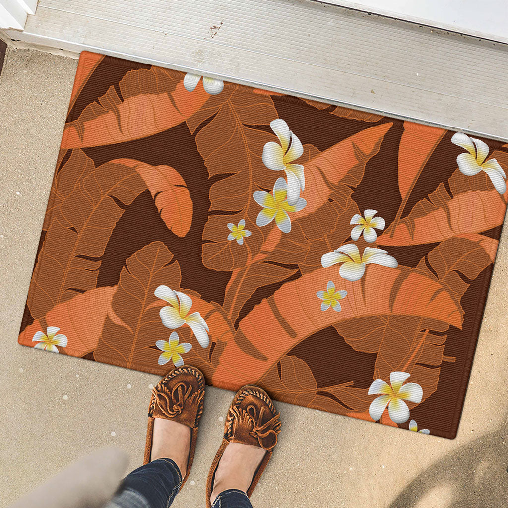 Orange Banana Leaf Hawaii Rubber Doormat Lau Maia Plumeria Tropical Summer Vibes