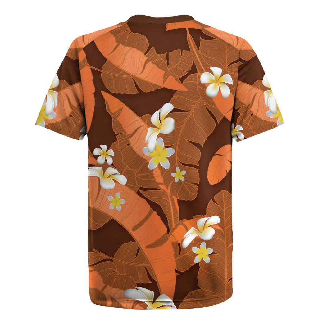 Orange Banana Leaf Hawaii Rugby Jersey Lau Maia Plumeria Tropical Summer Vibes