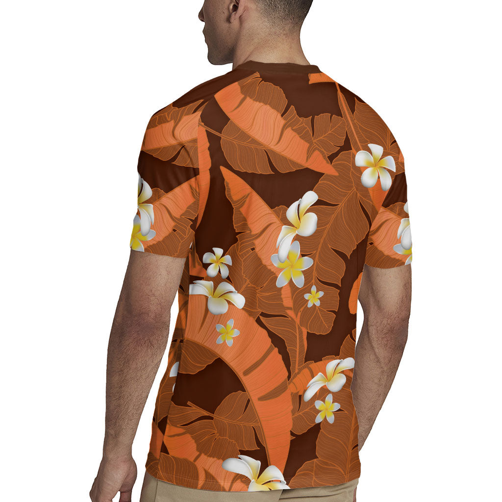 Orange Banana Leaf Hawaii Rugby Jersey Lau Maia Plumeria Tropical Summer Vibes