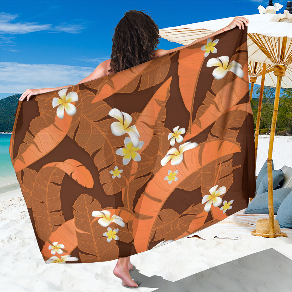 Orange Banana Leaf Hawaii Sarong Lau Maia Plumeria Tropical Summer Vibes