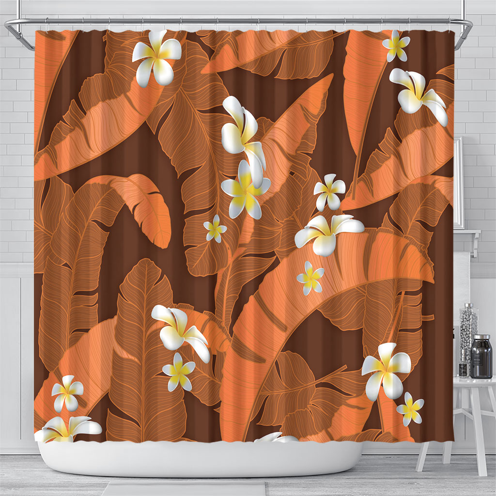 Orange Banana Leaf Hawaii Shower Curtain Lau Maia Plumeria Tropical Summer Vibes