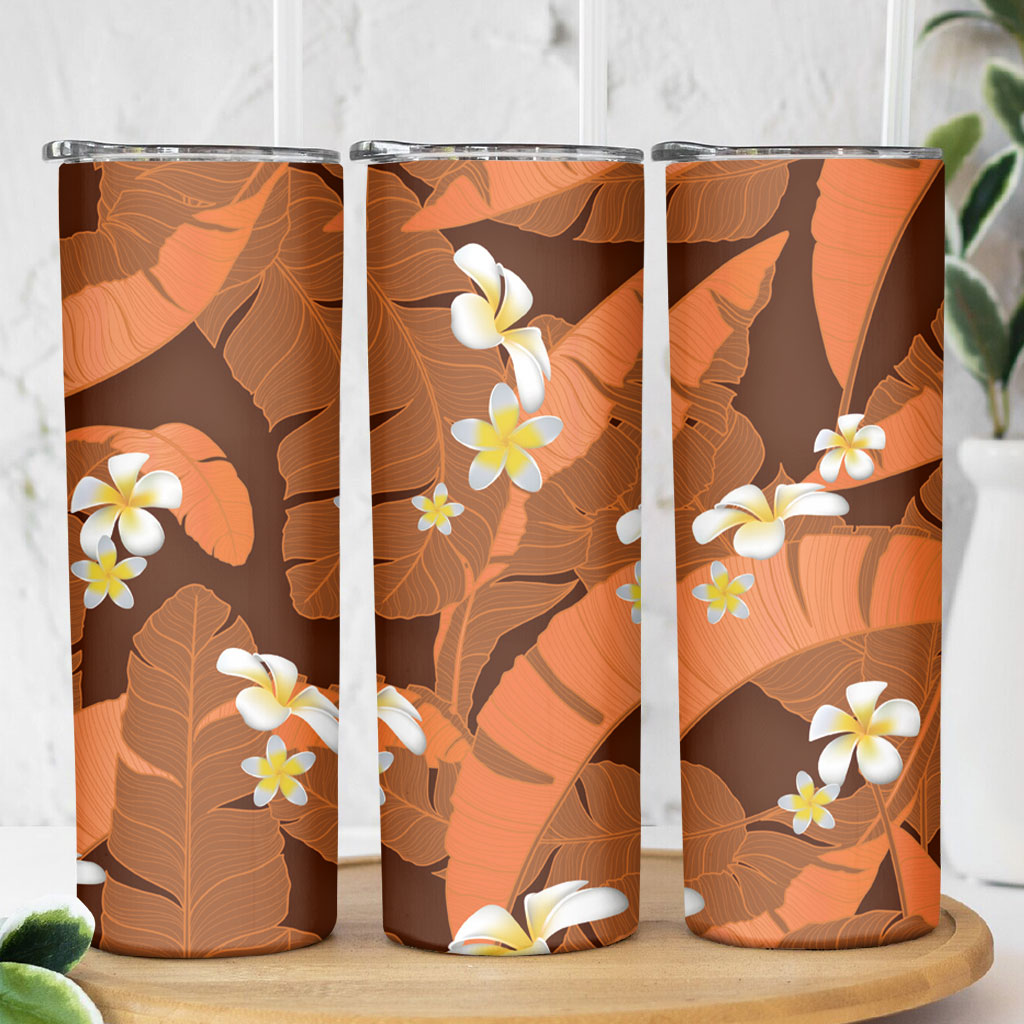 Orange Banana Leaf Hawaii Skinny Tumbler Lau Maia Plumeria Tropical Summer Vibes