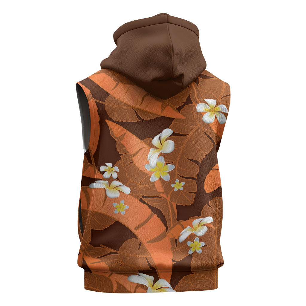 Orange Banana Leaf Hawaii Sleeveless Hoodie Lau Maia Plumeria Tropical Summer Vibes