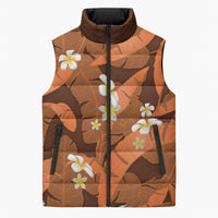 Orange Banana Leaf Hawaii Sleeveless Puffer Jacket Lau Maia Plumeria Tropical Summer Vibes