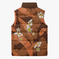 Orange Banana Leaf Hawaii Sleeveless Puffer Jacket Lau Maia Plumeria Tropical Summer Vibes