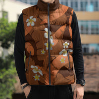 Orange Banana Leaf Hawaii Sleeveless Puffer Jacket Lau Maia Plumeria Tropical Summer Vibes