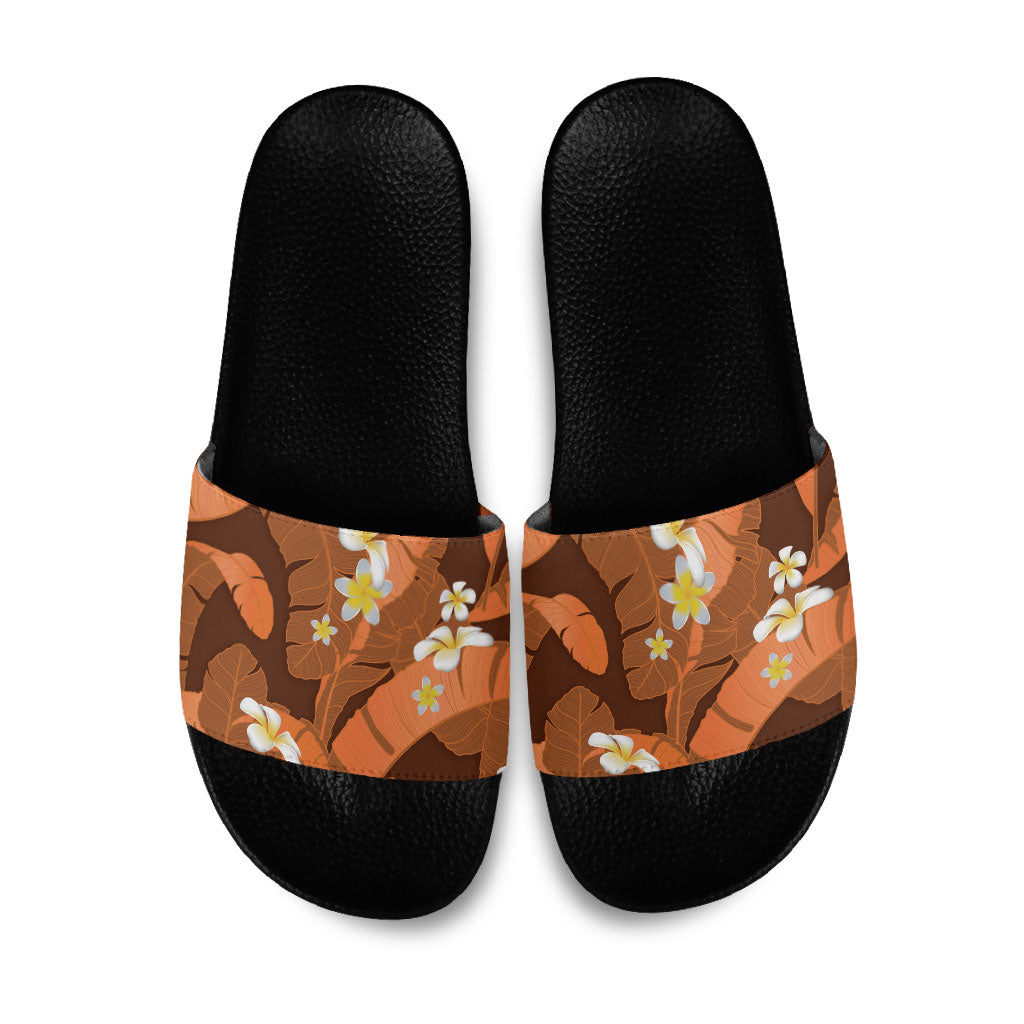 Orange Banana Leaf Hawaii Slide Sandals Lau Maia Plumeria Tropical Summer Vibes