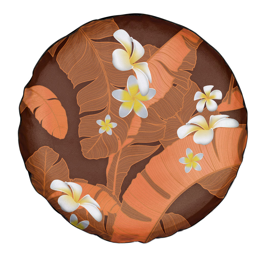 Orange Banana Leaf Hawaii Spare Tire Cover Lau Maia Plumeria Tropical Summer Vibes