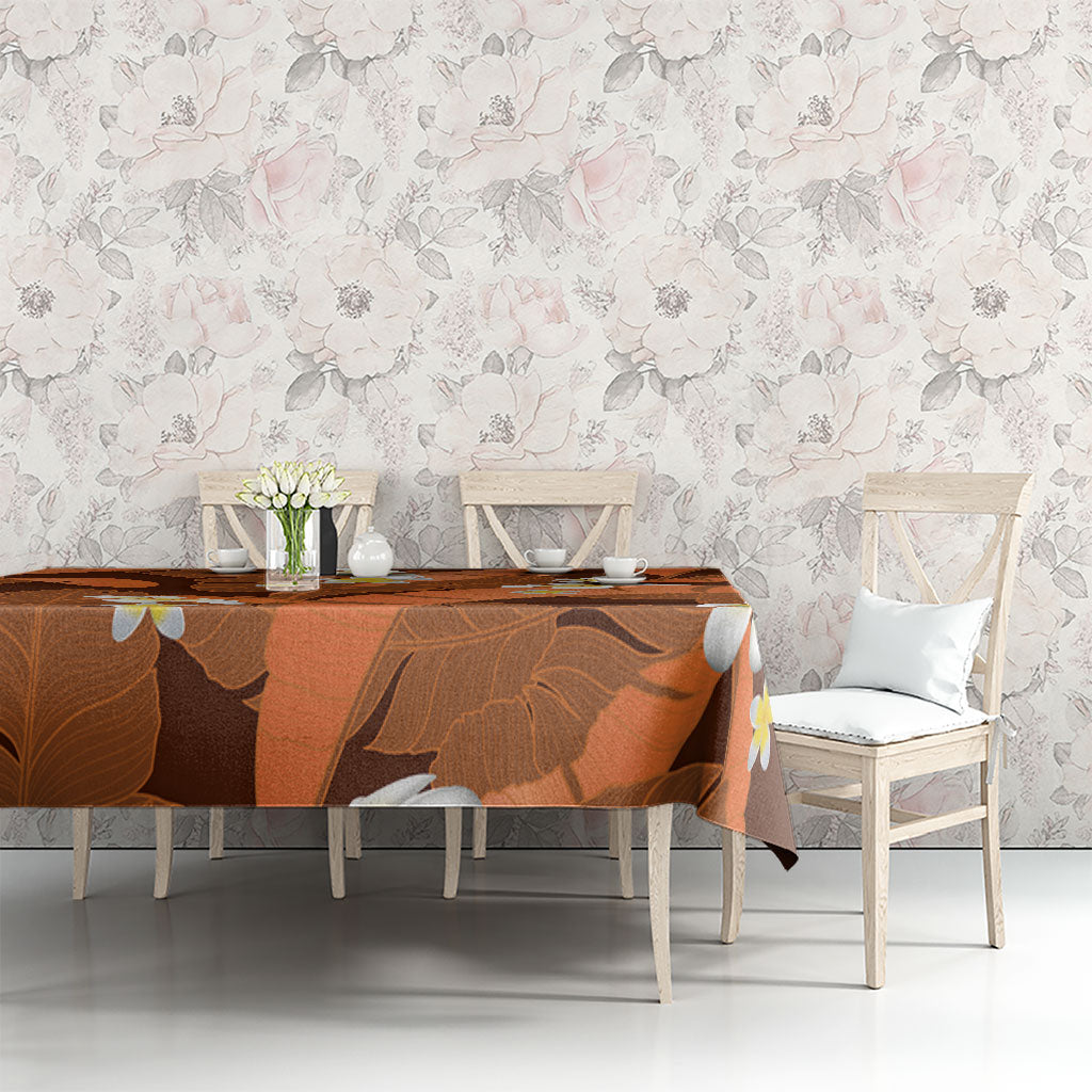 Orange Banana Leaf Hawaii Tablecloth Lau Maia Plumeria Tropical Summer Vibes