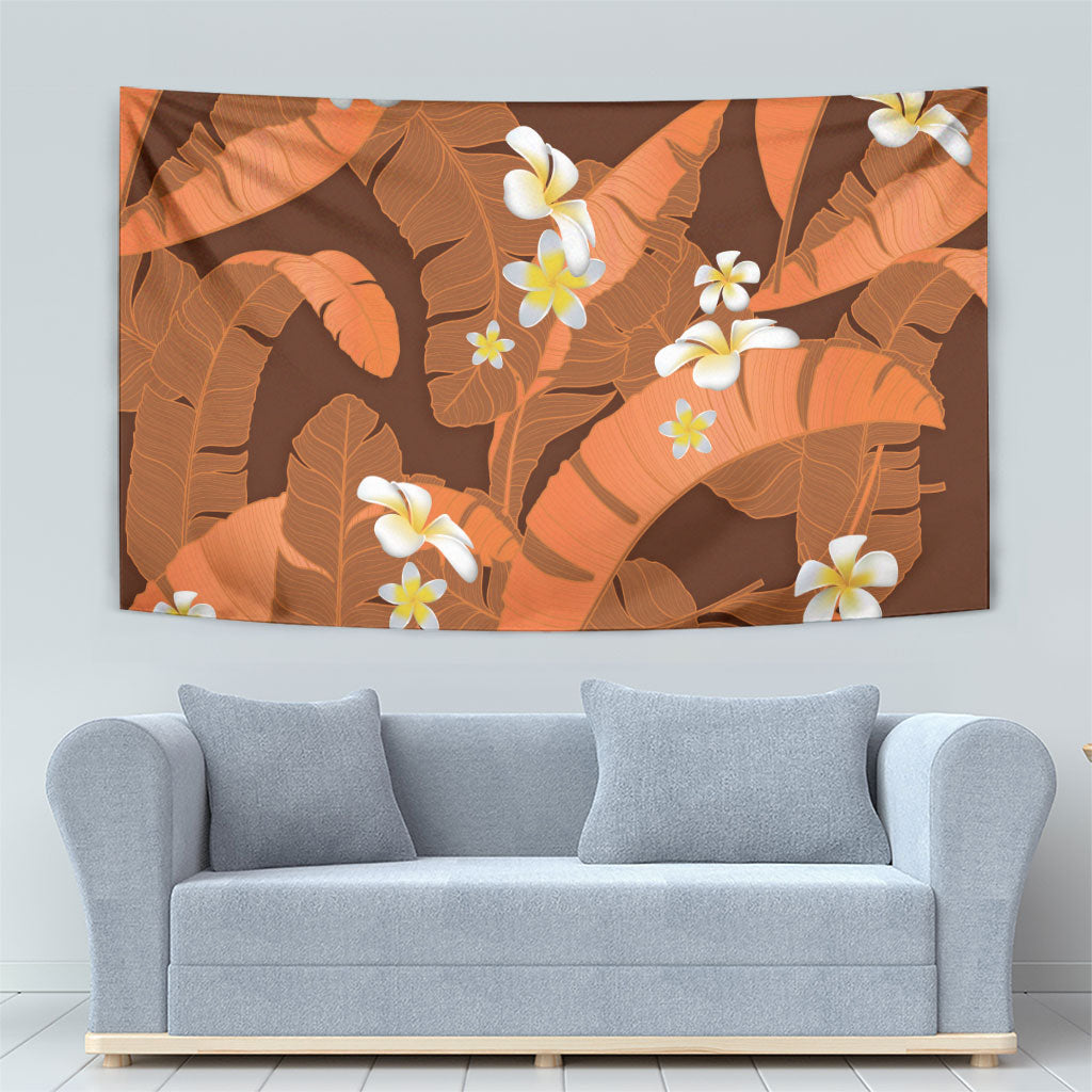 Orange Banana Leaf Hawaii Tapestry Lau Maia Plumeria Tropical Summer Vibes