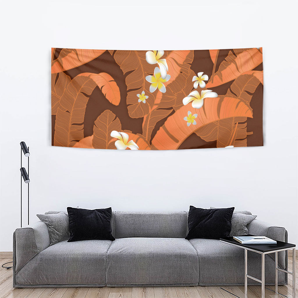 Orange Banana Leaf Hawaii Tapestry Lau Maia Plumeria Tropical Summer Vibes
