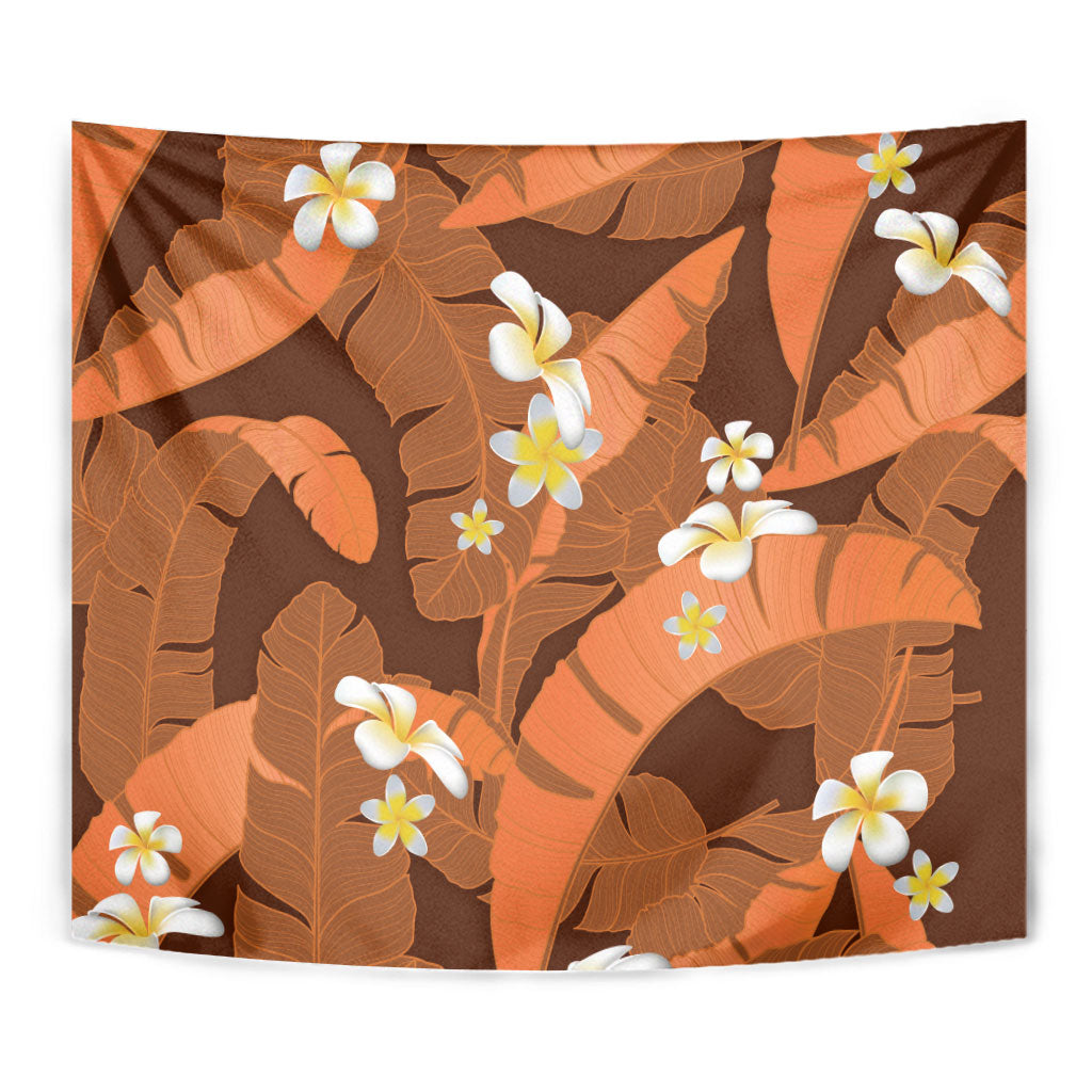 Orange Banana Leaf Hawaii Tapestry Lau Maia Plumeria Tropical Summer Vibes
