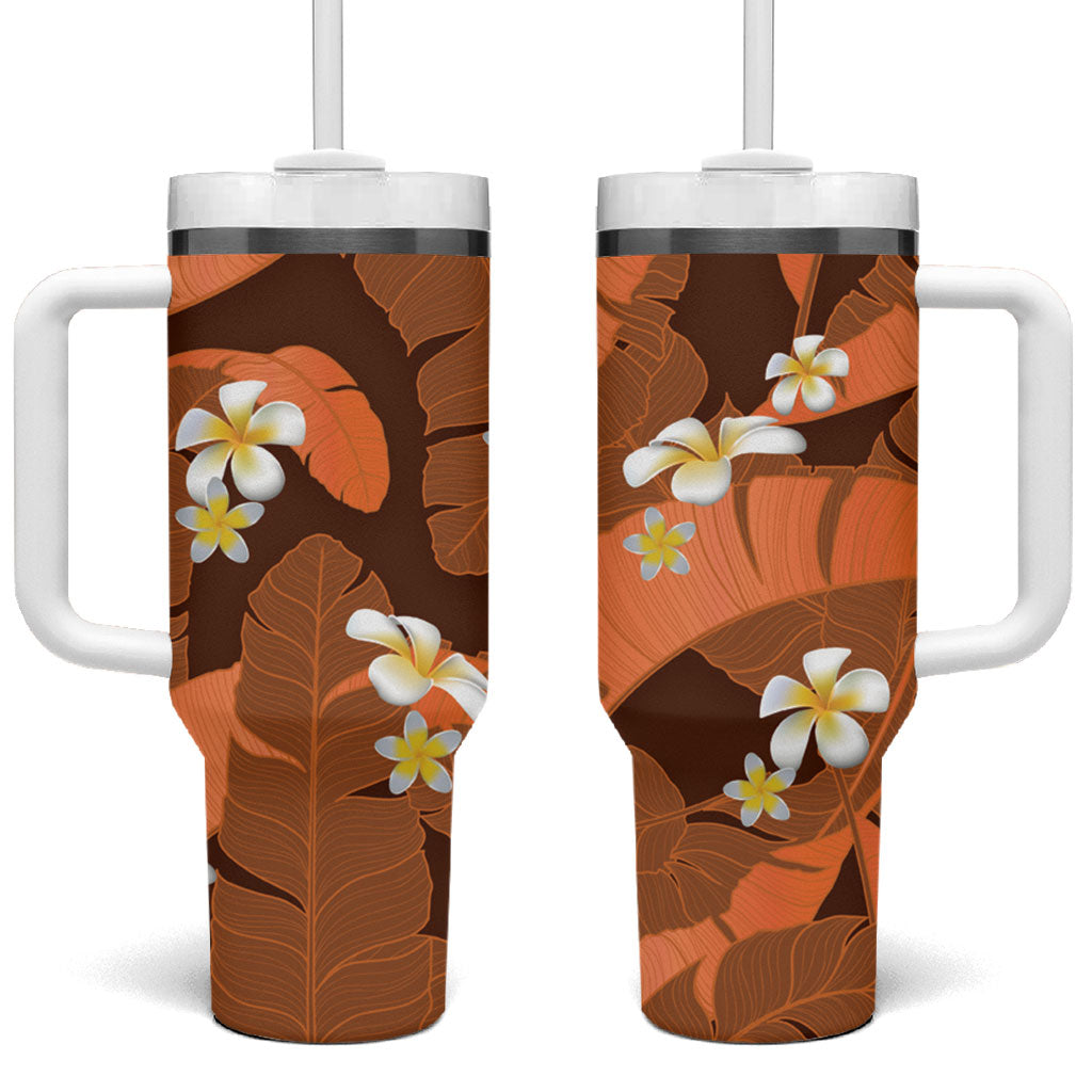 Orange Banana Leaf Hawaii Tumbler With Handle Lau Maia Plumeria Tropical Summer Vibes