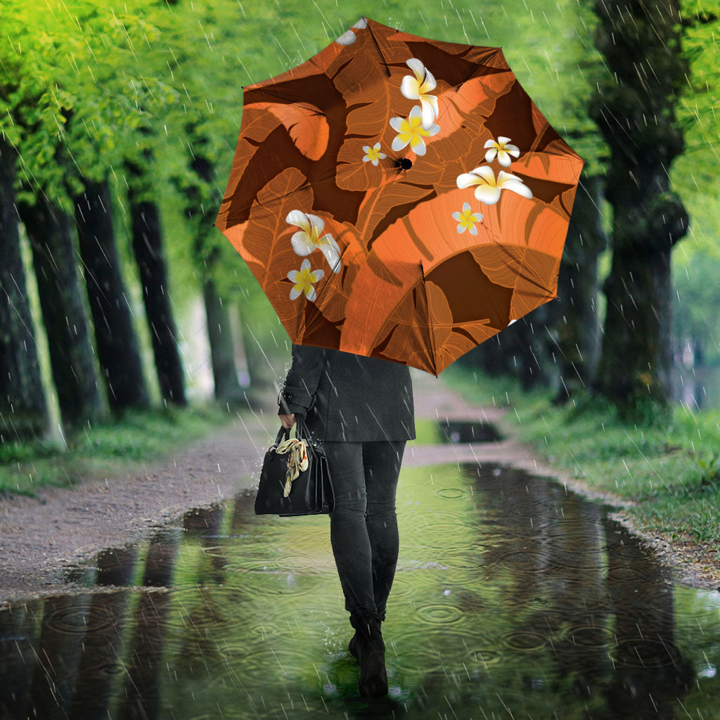Orange Banana Leaf Hawaii Umbrella Lau Maia Plumeria Tropical Summer Vibes