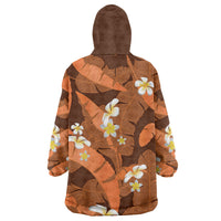 Orange Banana Leaf Hawaii Wearable Blanket Hoodie Lau Maia Plumeria Tropical Summer Vibes