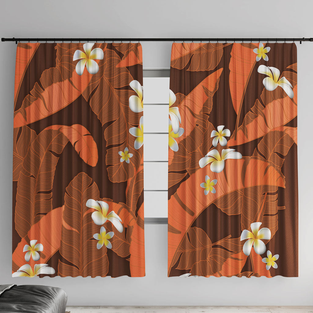 Orange Banana Leaf Hawaii Window Curtain Lau Maia Plumeria Tropical Summer Vibes LT14 With Hooks Orange - Polynesian Pride