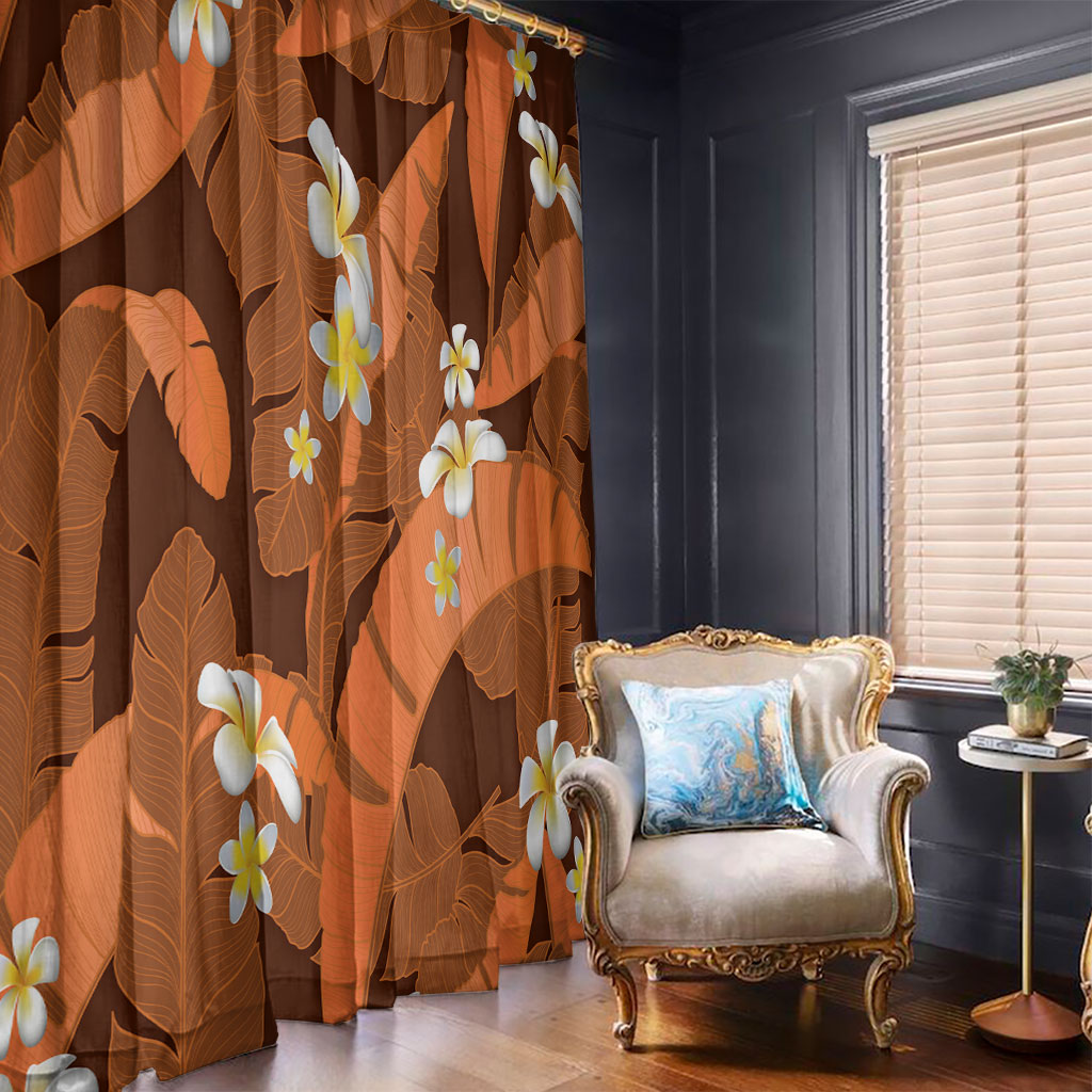 Orange Banana Leaf Hawaii Window Curtain Lau Maia Plumeria Tropical Summer Vibes