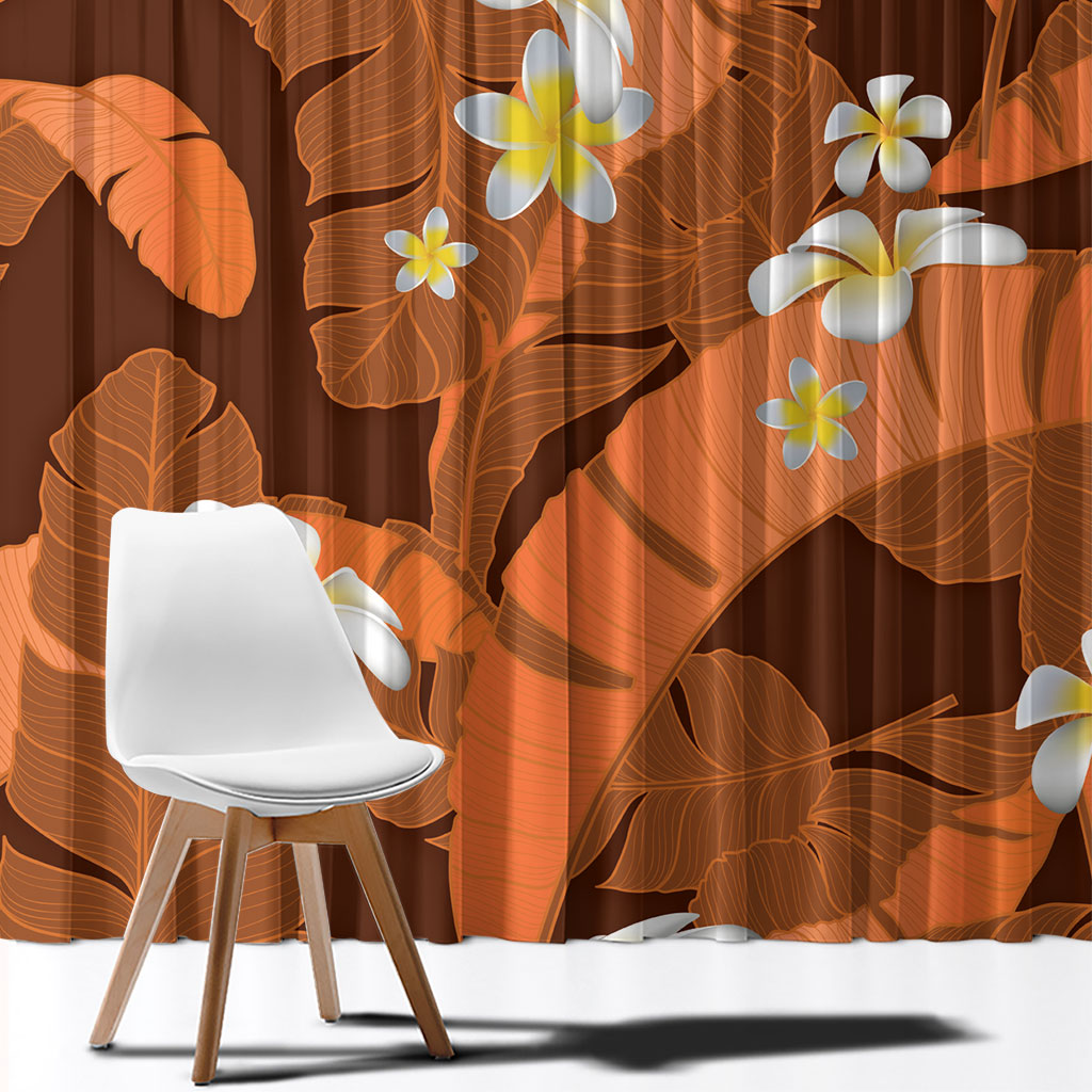 Orange Banana Leaf Hawaii Window Curtain Lau Maia Plumeria Tropical Summer Vibes