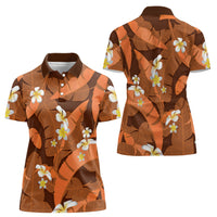 Orange Banana Leaf Hawaii Women Polo Shirt Lau Maia Plumeria Tropical Summer Vibes