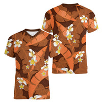 Orange Banana Leaf Hawaii Women V-Neck T-Shirt Lau Maia Plumeria Tropical Summer Vibes