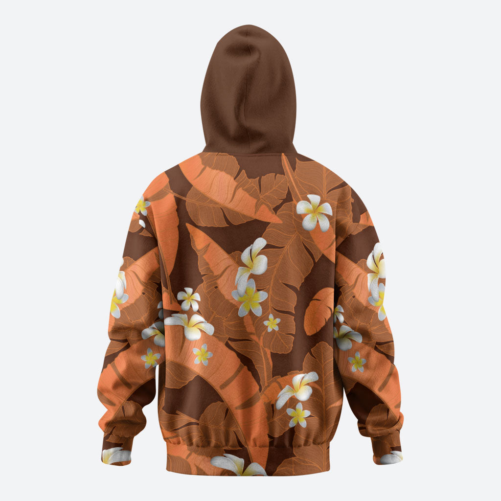 Orange Banana Leaf Hawaii Zip Hoodie Lau Maia Plumeria Tropical Summer Vibes