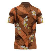 Orange Banana Leaf Hawaii Zipper Polo Shirt Lau Maia Plumeria Tropical Summer Vibes