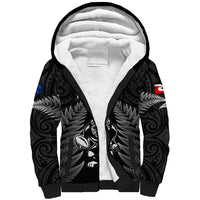 New Zealand Aotearoa Rugby Sherpa Hoodie NZ Tiki With Maori Fern World Cup Black Version LT14 Unisex Black - Polynesian Pride