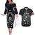 Custom New Zealand Aotearoa Rugby Couples Matching Off The Shoulder Long Sleeve Dress and Hawaiian Shirt NZ Tiki With Maori Fern World Cup Black Version LT14 Black - Polynesian Pride